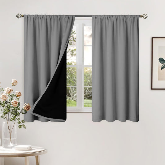 BGment 100% Blackout Curtains for Bedroom 45 Inch Length 2 Panels, Thermal Insulated Room Darkening Curtains Rod Pocket Soundproof Bedroom Living Room Window Curtains, Dove Grey, Each 42 Inch Wide