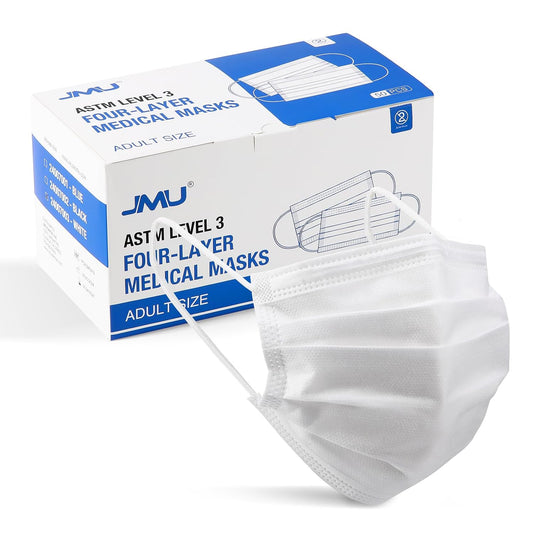 JMU Disposable Face Masks 50 Pack, 4-Ply ASTM Level 3 Medical Mask for Adults, White
