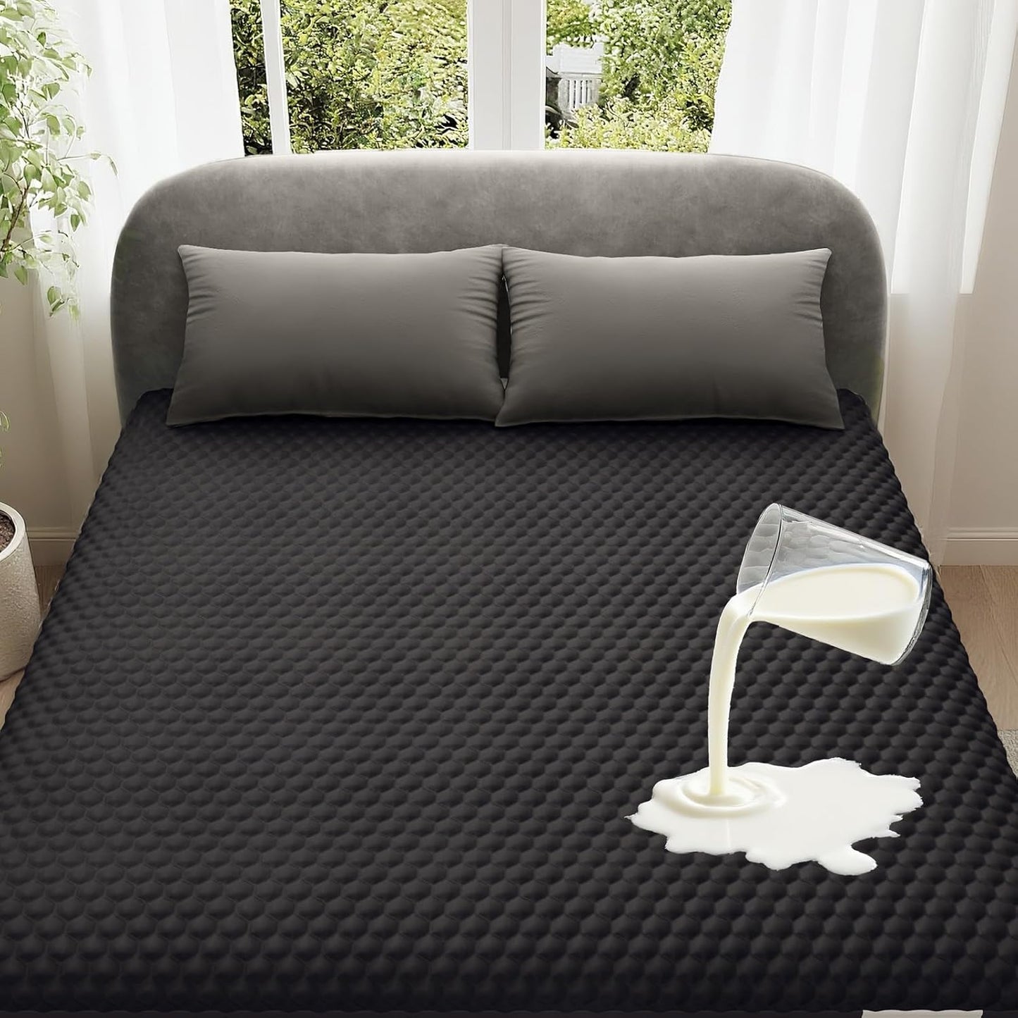 OhGeni 100% Waterproof Mattress Protector, Queen-Black Size Mattress Pad, Fits 6"-20" Mattresses with Deep Pocket, Cooling, Breathable Fitted Sheets, Soft Bed Cover, Noiseless, Machine Washable
