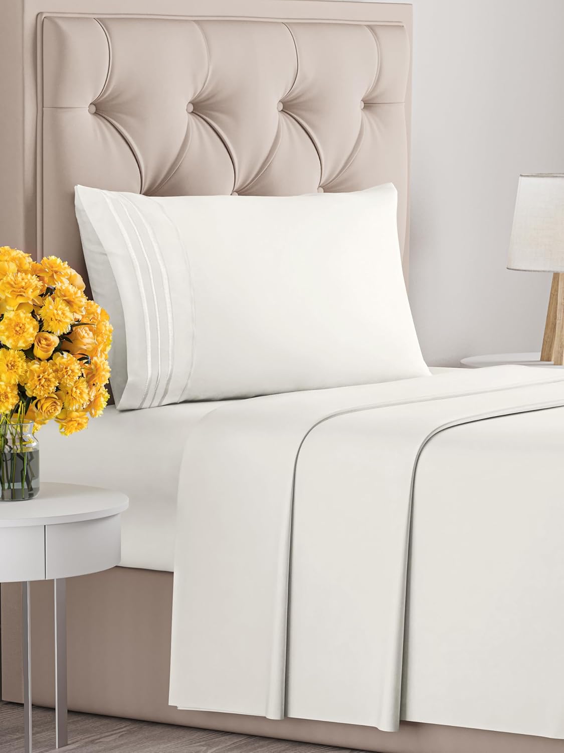 Twin Size 3 Piece Sheet Set - Extra Soft, Breathable & Cooling - Hotel Luxury Durable Bed Sheets for Women & Men - Deep Pockets, Easy-Fit & Wrinkle-Free - Antique White Oeko-Tex