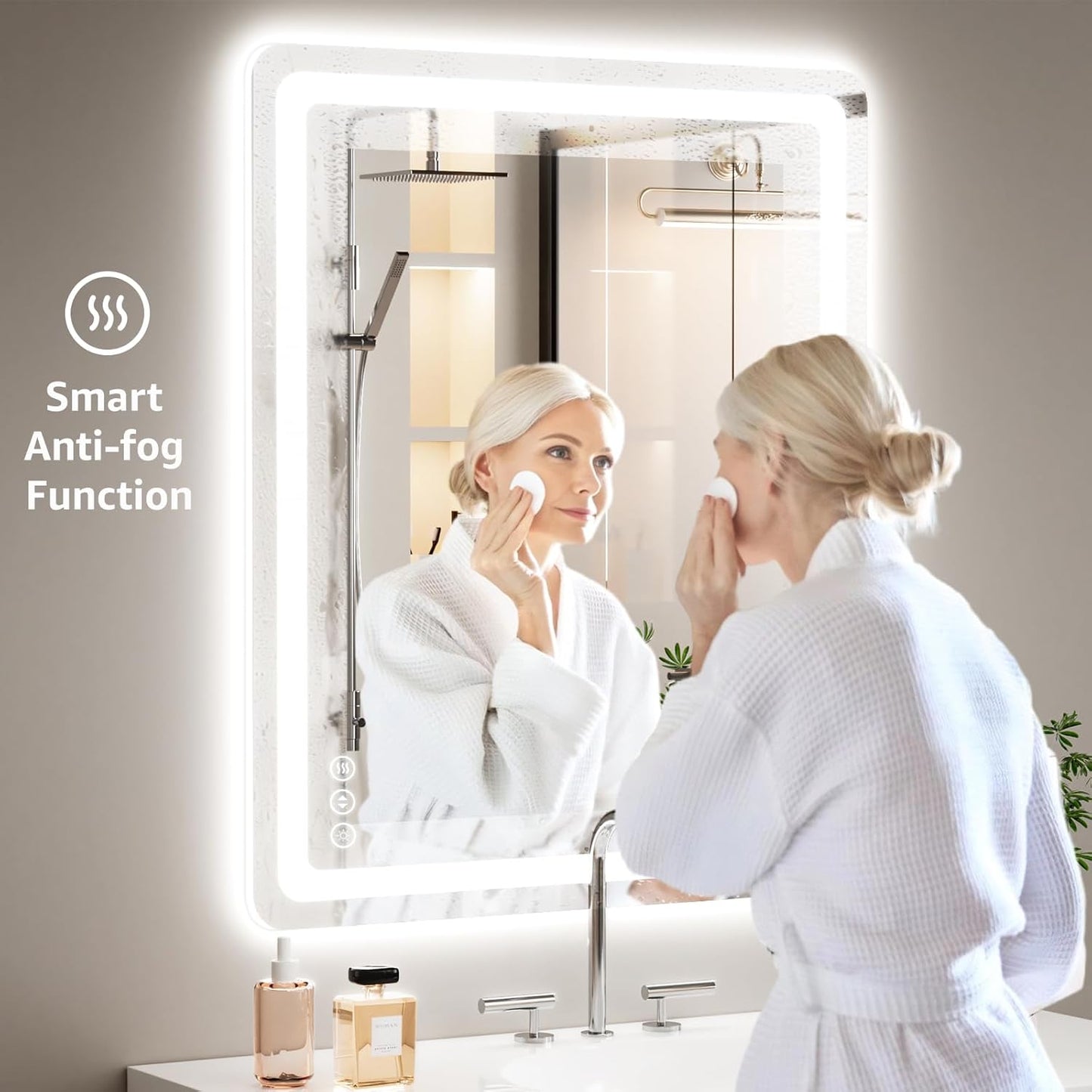 48" x 30" Led Bathroom Mirror with Lights, Anti-Fog & Tri-Color Lighting - Wall Mounted Shaving Mirror with Touch Sensor, Waterproof & Smart LED Vanity Mirror,Tempered Glass, Dimmable Smart Mirror