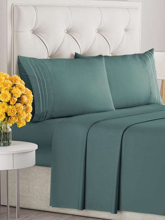 Full Size 4 Piece Sheet Set - Extra Soft, Breathable & Cooling Sheets - Hotel Luxury Durable Bed Sheets for Women & Men - Deep Pockets, Easy-Fit & Wrinkle-Free Sheets - Dusty Teal Oeko-Tex Bed Sheets
