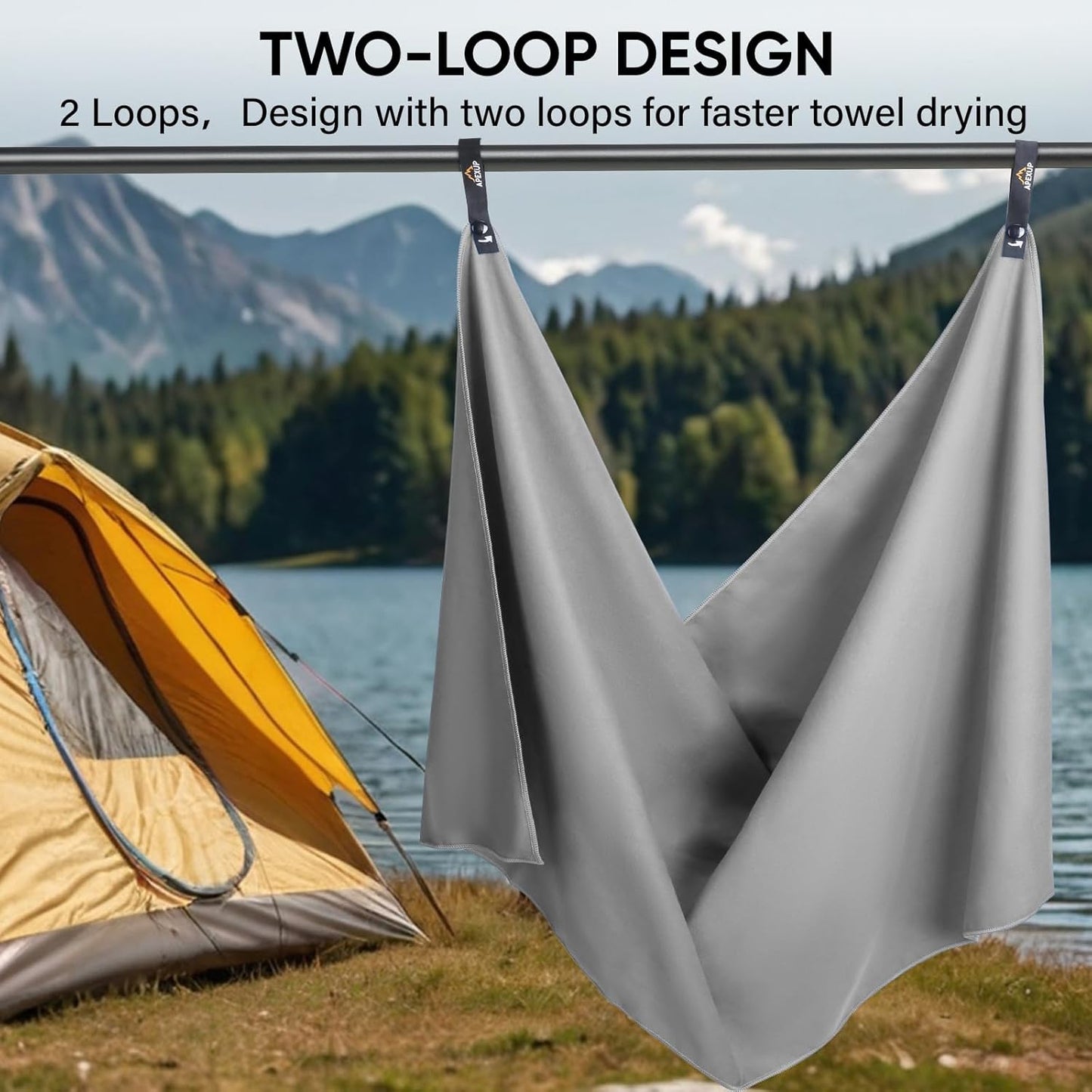 APEXUP Microfiber Travel Towel, Ultra Absorbent Quick Dry Towels, Lightweight Gym Sports Camping Towel for Workout, Yoga, Beach, Shower, Swimming (24"×12", Gray)