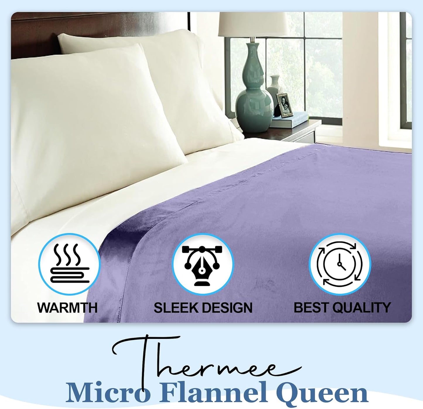 Thermee Micro Flannel Shavel King-Size All Seasons Lightweight Sheet Blanket, Machine Wash & Dry, No Pilling, 90Lx108W, Lilac