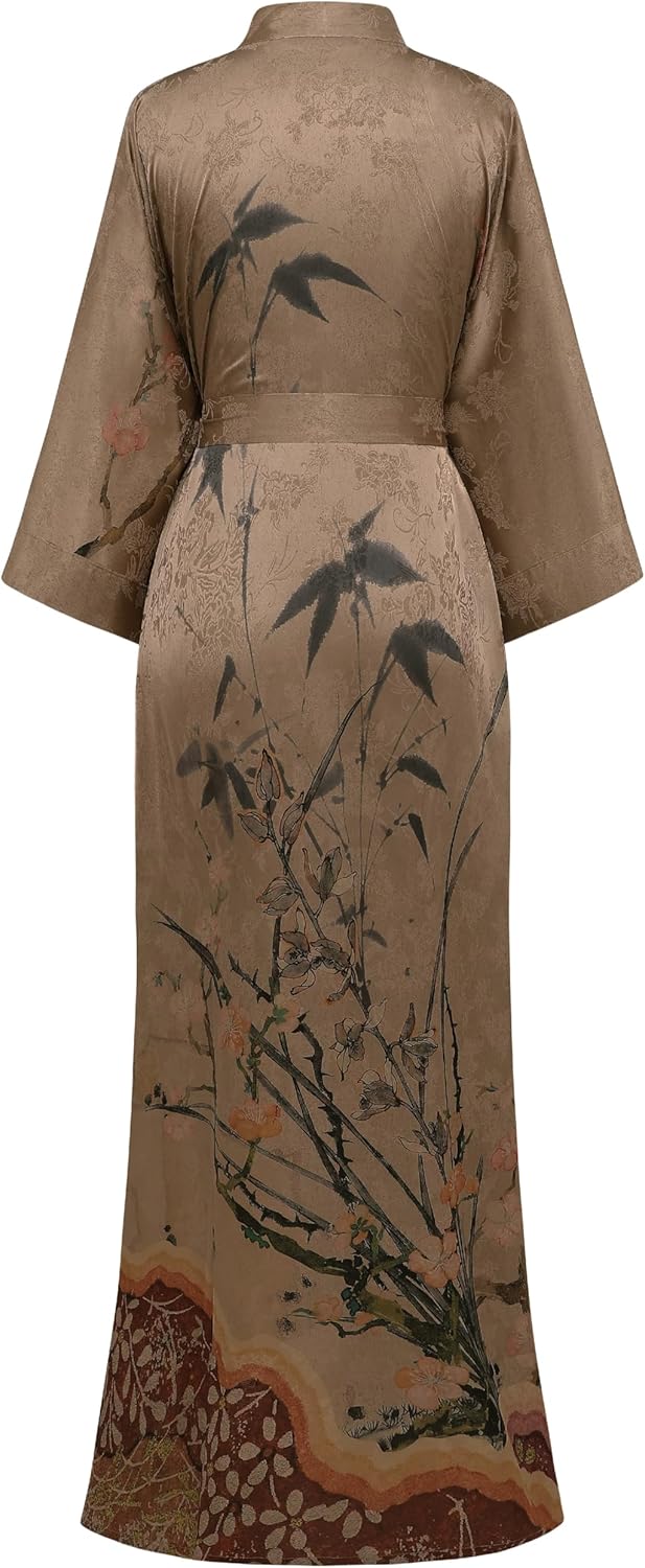 PRODESIGN Kimono Robe for Women - Long Satin Sleepwear Silky Kimono Cover-Up Nightgown Japanese Bathrobe Loungewear Blouse