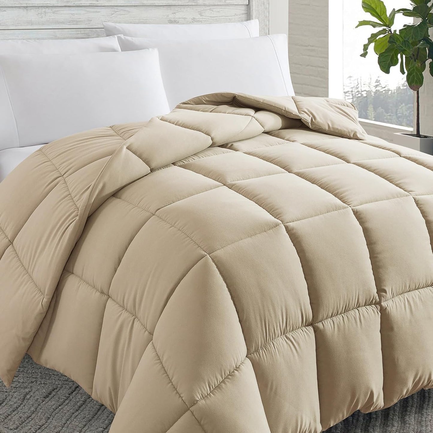 Cosybay Down Alternative Comforter (Beige, King) - All Season Soft Quilted King Size Bed Comforter - Duvet Insert with Corner Tabs -Winter Summer Warm Fluffy, 102x90 inches