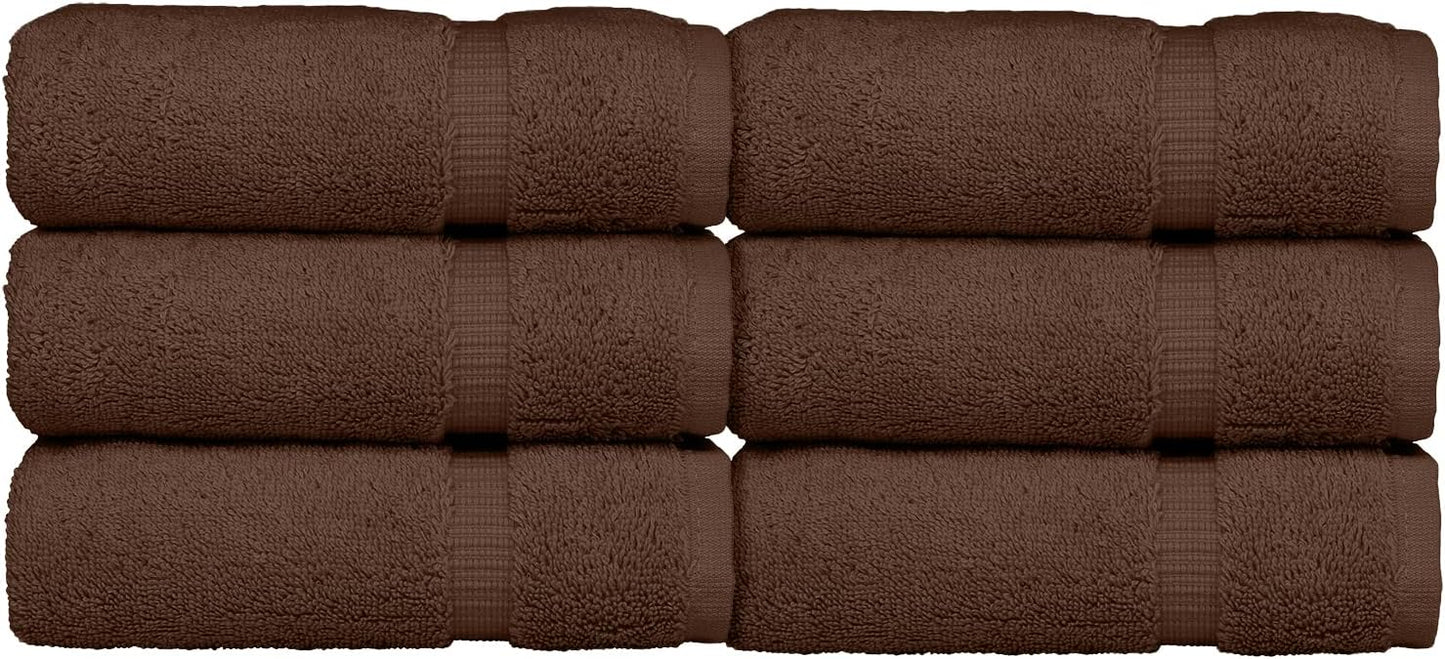Luxury Hotel & Spa Collection, 100% Turkish Cotton 700 GSM Cloth, for Body wash, Makeup Remover & Facial Cleaning, Baby, face, Dobby Border Soft washcloths Towel Set 13" X 13", Cocoa, Set of 6
