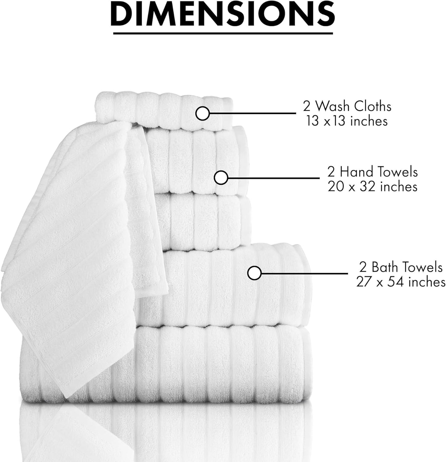 Classic Turkish Towels CTT Luxury 6 Piece Towel Set, 100% Turkish Cotton, Quick Drying, Highly Absorbent & Comfy, Includes 2 Bath Towels, 2 Hand Towels & 2 Washcloths | (White)