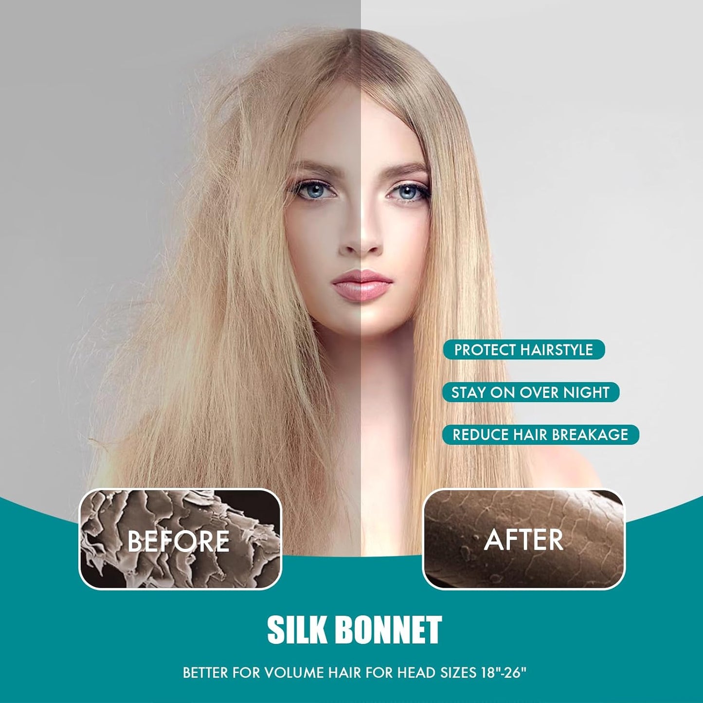 Silk Bonnet for Sleeping Women, Adjustable Soft Satin Lined Bonnet with Tie Band, Double Layer Sleep Night Cap