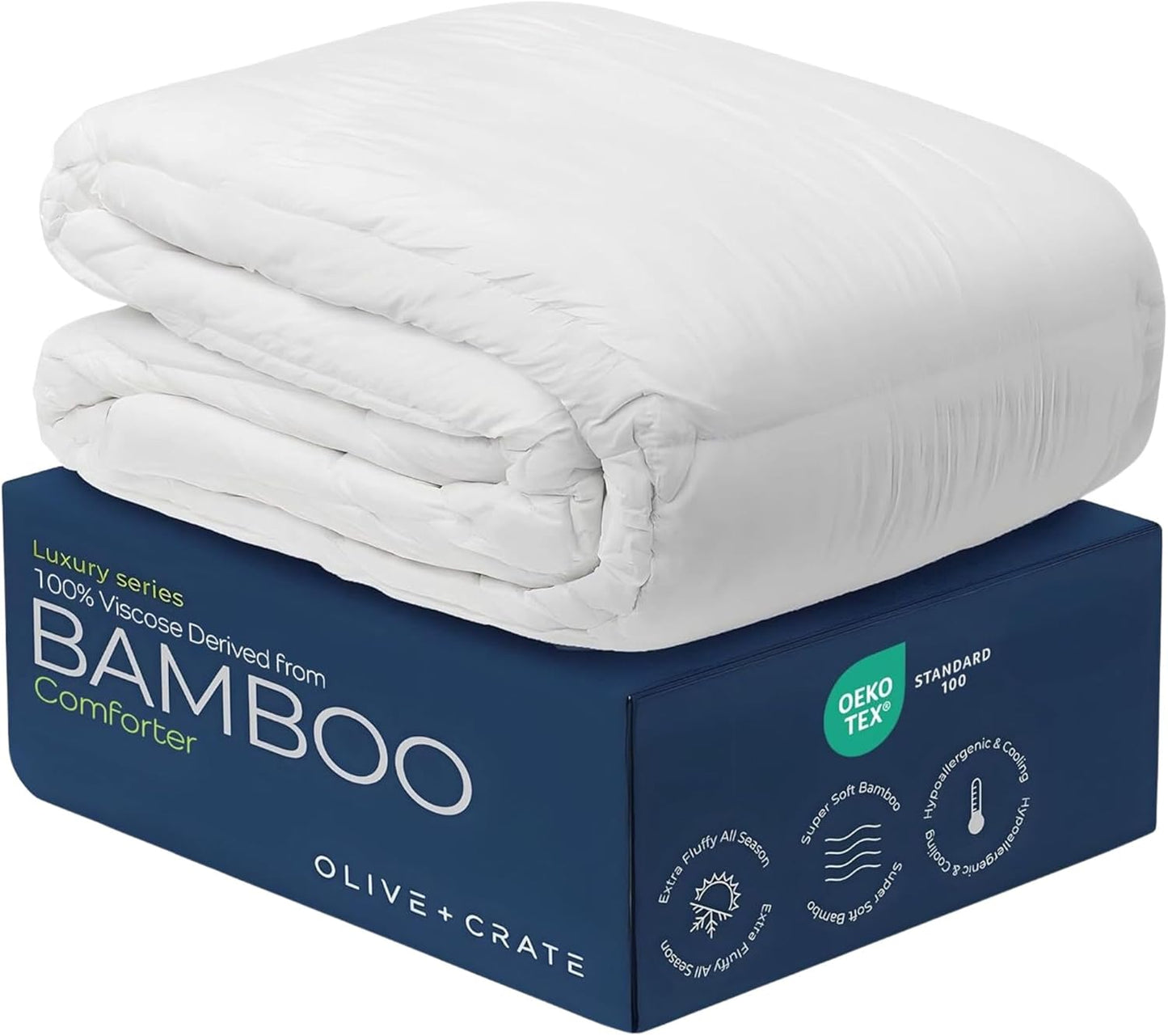 Olive + Crate 100% Cooling Bamboo Comforter from Viscose - Oversized King Size - Hypoallergenic, Breathable & Moisture-Wicking Bedding - All Season Lightweight Plush Design - Organic Bamboo Comforter