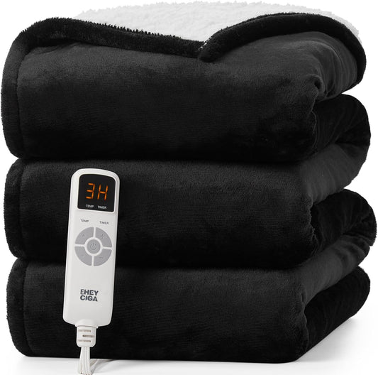 EHEYCIGA Heated Blanket - Electric Throw with 9 Heating Levels & 10 Hr Auto Off, Soft Cozy Sherpa Washable Blanket, 50 x 60 Inches