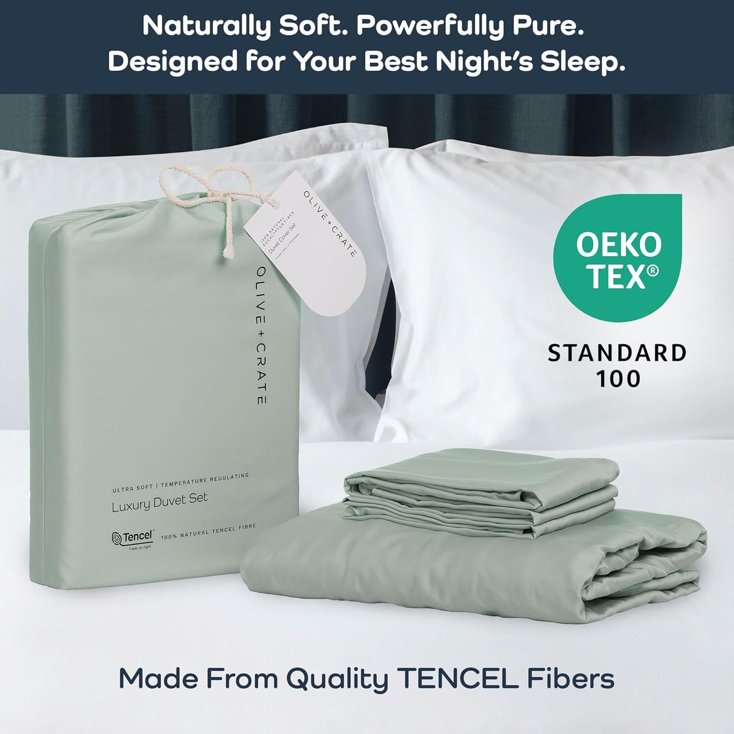 Olive + Crate Tencel Eucalyptus Cooling Duvet Cover Set - Hypoallergenic, Lyocell Tencel Duvet Cover - Soft, Temperature Regulating with Hidden Button Closure & Corner Ties - Queen Size [Spring Sage]