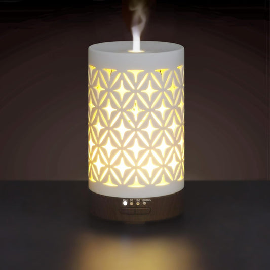 Earnest Living Essential Oil Diffuser for Home White Ceramic 100ml Aromatherapy Diffuser with 4 Timers 7 Night Lights and Auto Off Function (no Beep!) for Essential Oils Version 2
