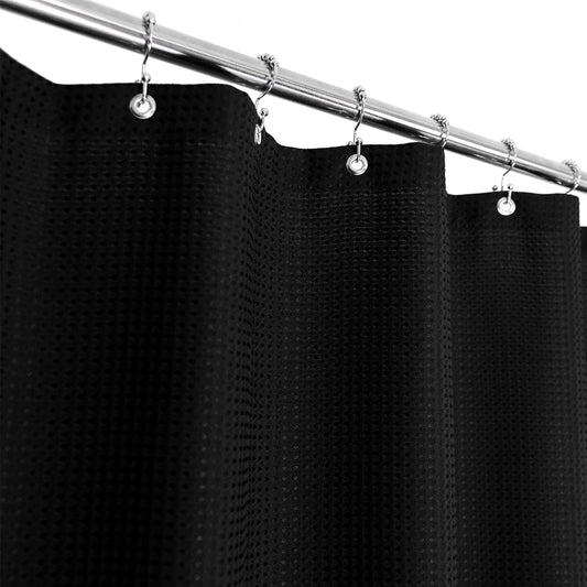 Barossa Design Extra Long Waffle Weave Shower Curtain 71" W x 84" H - Hotel Luxury Spa, 230 GSM Heavy Weighted Fabric, Water Repellent, Black, 71x84