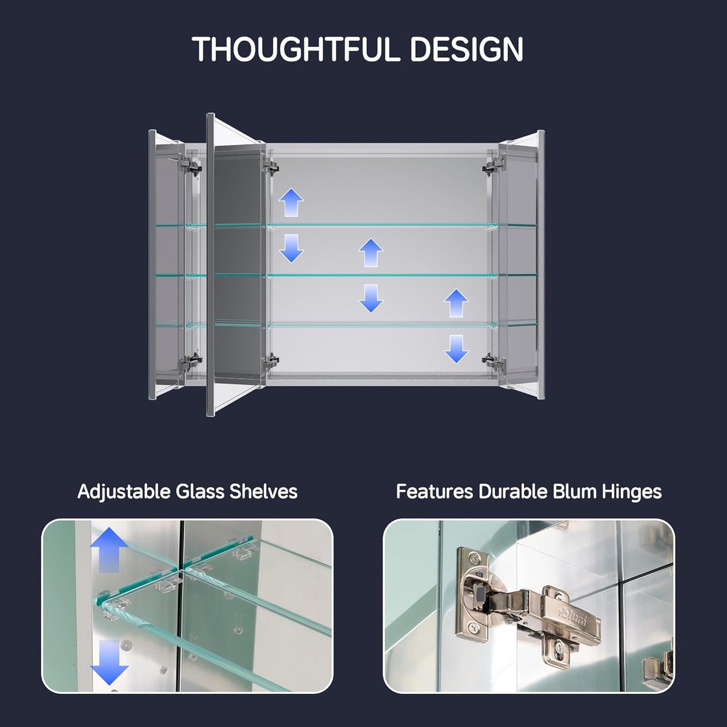 Medicine Cabinet 40" x 30", Bathroom Medicine Cabinet with Mirror, Recessed Medicine Cabinets with Adjustable Shelves, Soft-Closing Door, and Aluminum Alloy Frame - Reverse Installation, Silver