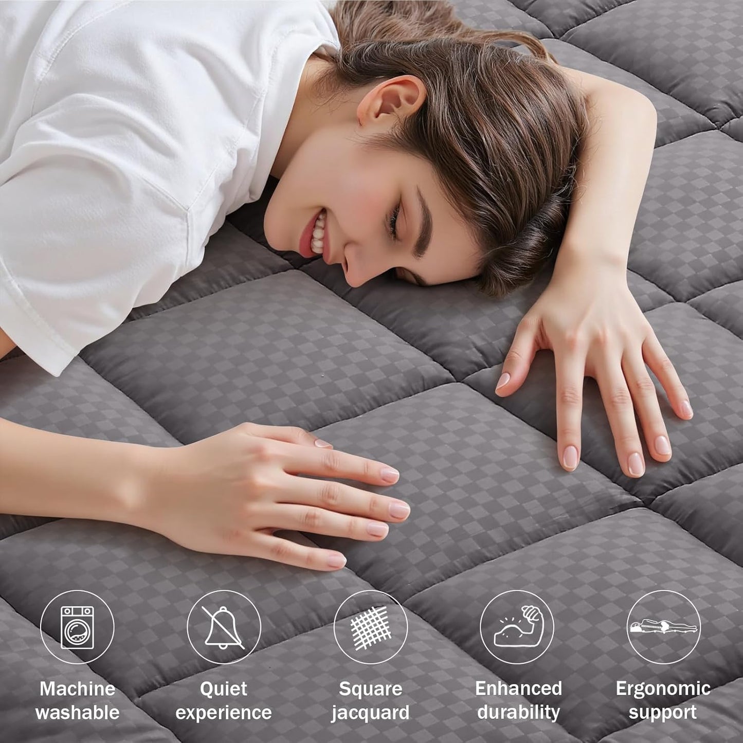 OLANLY Queen Quilted Fitted Mattress Pad – Soft Down Alternative Pillow Top Mattress Topper, Cooling Comfort Breathable Mattress Cover, Machine Washable Deep Pocket Mattress Protector, Dark Grey