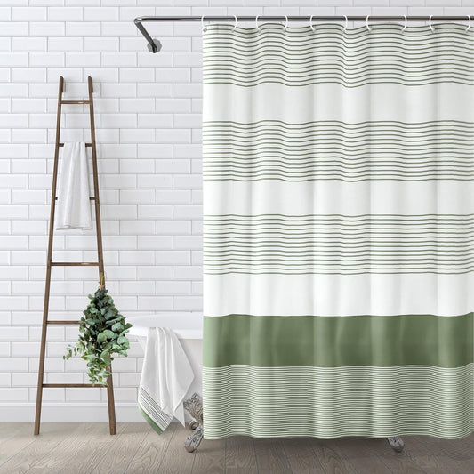 Awellife Sage Green Shower Curtain for Bathroom Boho Stripe Shower Curtain 72 X 72 Inches Farmhouse Cotton