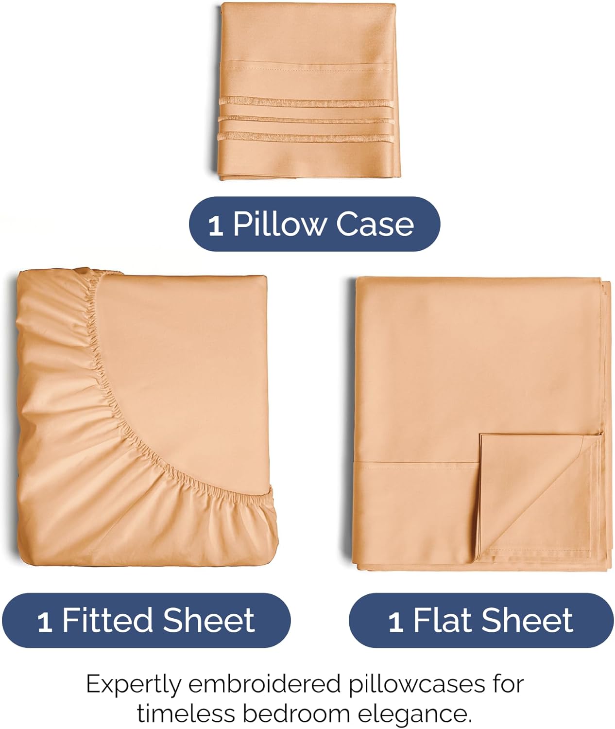 Twin XL Size 3 Piece Sheet Set - Extra Soft, Breathable & Cooling Sheets - Hotel Luxury Durable Bed Sheets for Women & Men - Deep Pockets, Easy-Fit & Wrinkle-Free Sheets - Peach Oeko-Tex Bed Sheet Set