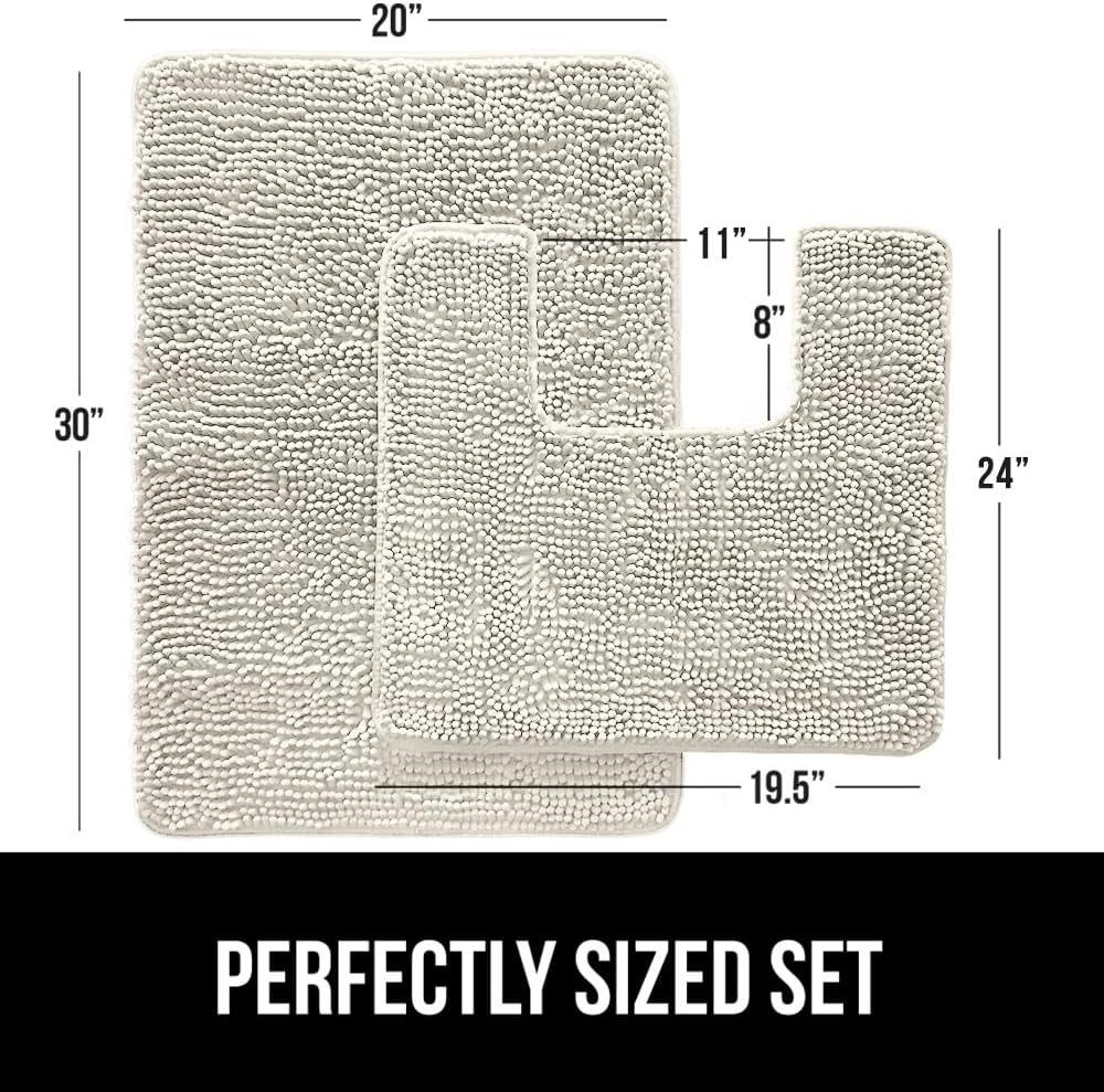 GORILLA GRIP Bathroom Rug Sets, Soft Chenille 2 Piece Area Rugs Set, Toilet Base Mat and 30x20 Carpet, Absorbent Microfiber Washable Mats Dry Quickly, Home Décor and Bath Room Accessories, Ivory