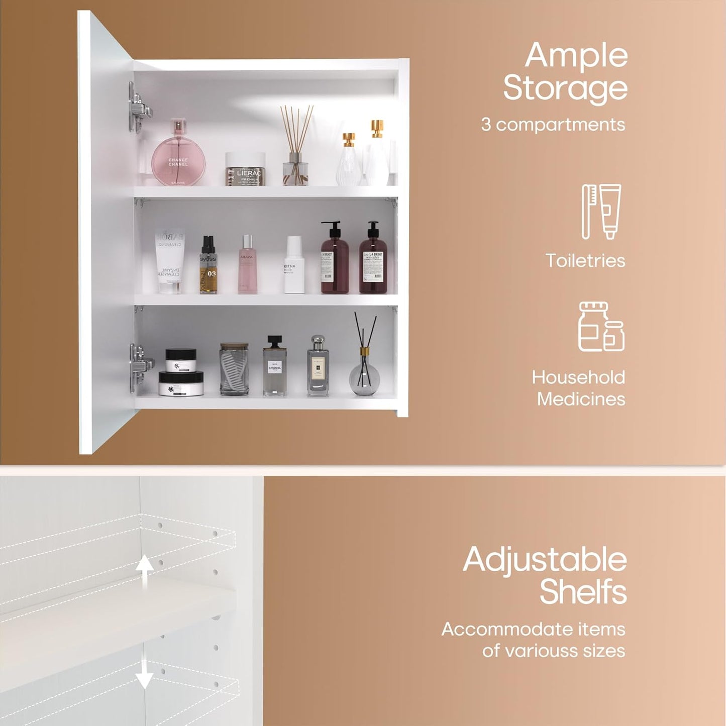 20x16 inch Bathroom Wall Cabinet, Saver Storage Cabinet, Medicine Cabinet with 1 Door and Adjustable Shelves, White（Assembly Required）