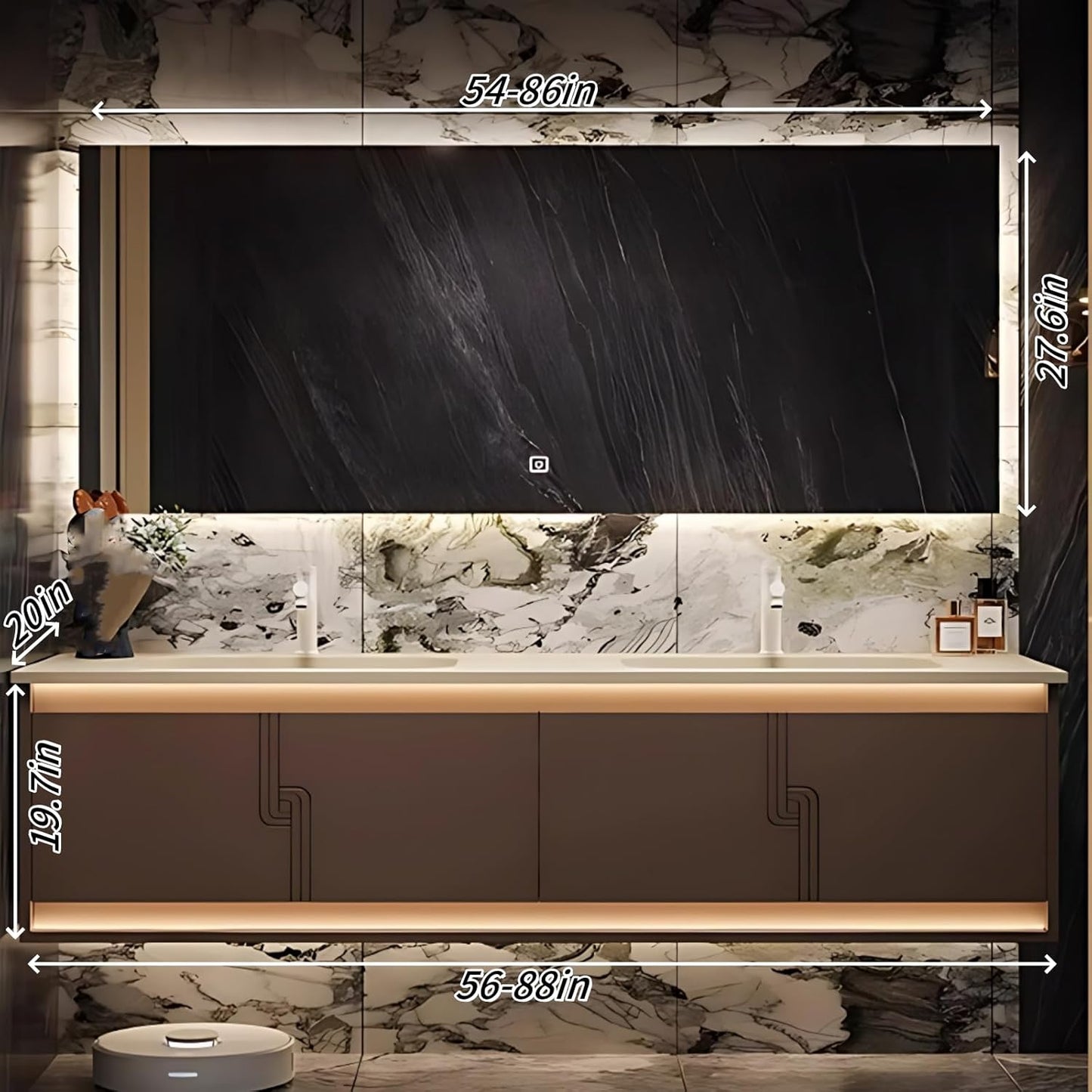 72IN Bathroom Vanity Set with Sink, Smart Defogging Vanity Mirror with 2 Light Strips | with Motion Sensing Light Strips, Bathroom Double Vanities with Sink Includes 2 Drawers (Mirror)