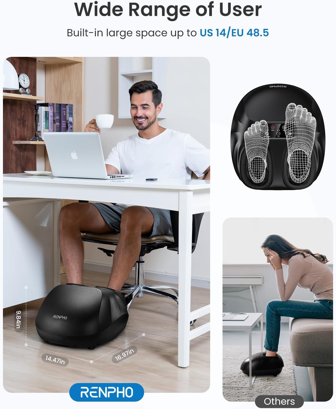 RENPHO Foot Massager Machine with Heat [2026 Upgraded], Shiatsu Foot Massager for Plantar Fasciitis, Foot Massager Machine for Women, Wireless Control, True Full Foot Massager, Up to Size 14, BK