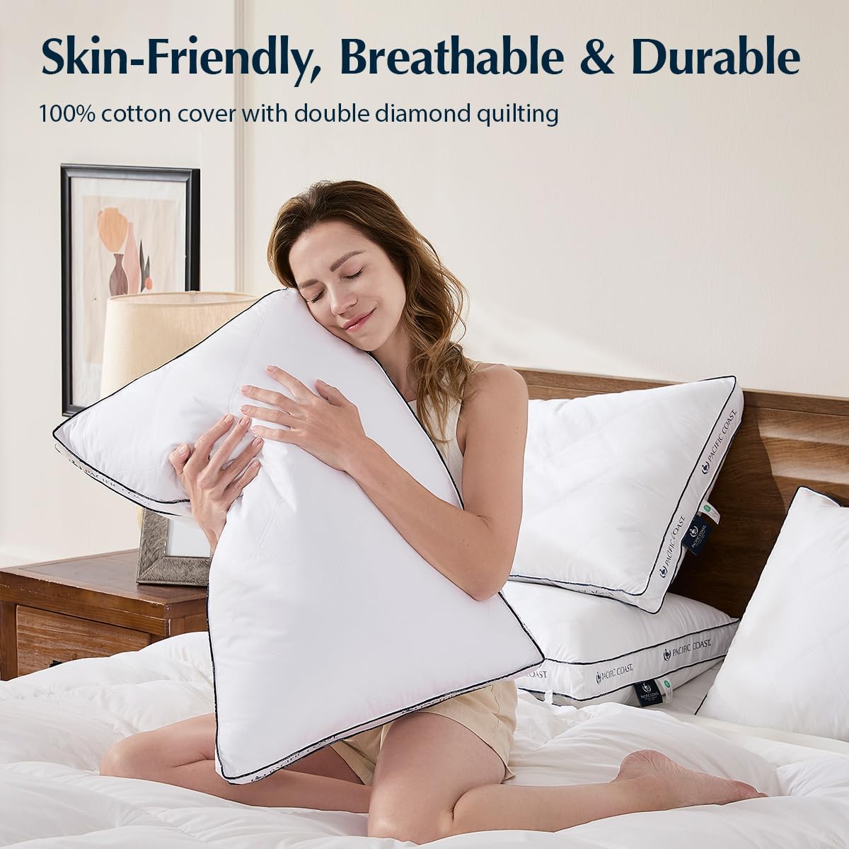 Pacific Coast Goose Feather and Down Firm Bed Pillows Standard Size Set of 2 with Gusset, Luxury Hotel Collection Pillows 2 Pack for Sleeping, Supportive for Side Sleepers and Back Sleepers