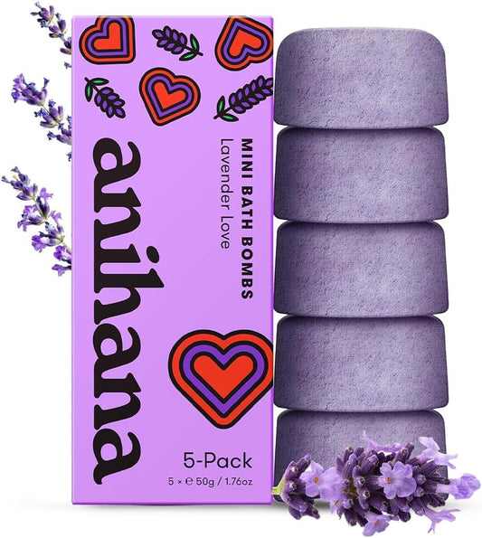 ANIHANA Mini Bath Bombs with Coconut Oil, Paraben Free, Hand-Crafted Luxury Fizzers, Refreshing Lavender Love Scent, 1.76 oz Each, 5 Pack