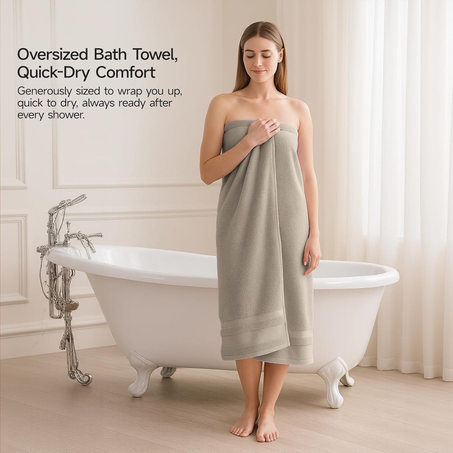 REDKISS 100% Cotton Bath Towels Set of 2, Extra Large Bath Sheets 35 X 70 Inches, 800 GSM, Quick Dry, Ultra Soft & Super Absorbent Bathroom Towel Sets for Bathroom, Gym, Spa, Pool & Hotel, Camel