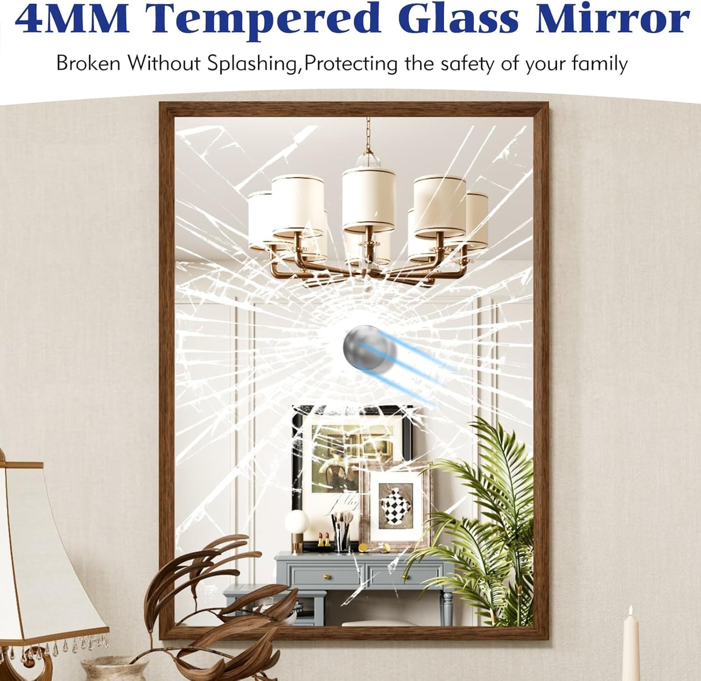 40x36 Inch Rectangle Bathroom Mirror, Walnut Wood Grain Framed, Anti-Rust & 4mm Tempered Glass, Horizontal/Vertical Hanging Vanity Mirror for Bathroom & Bedroom
