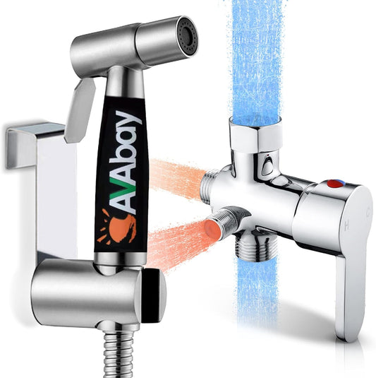 Hot and Cold Bidet Sprayer for Toilet w/Thermal Insulated Grip - Hot Water 180°F Handheld Sink Bidet Shataff - Diaper Sprayers - Muslim Shower Hand Held Attachment for Sink Hose Sprayer