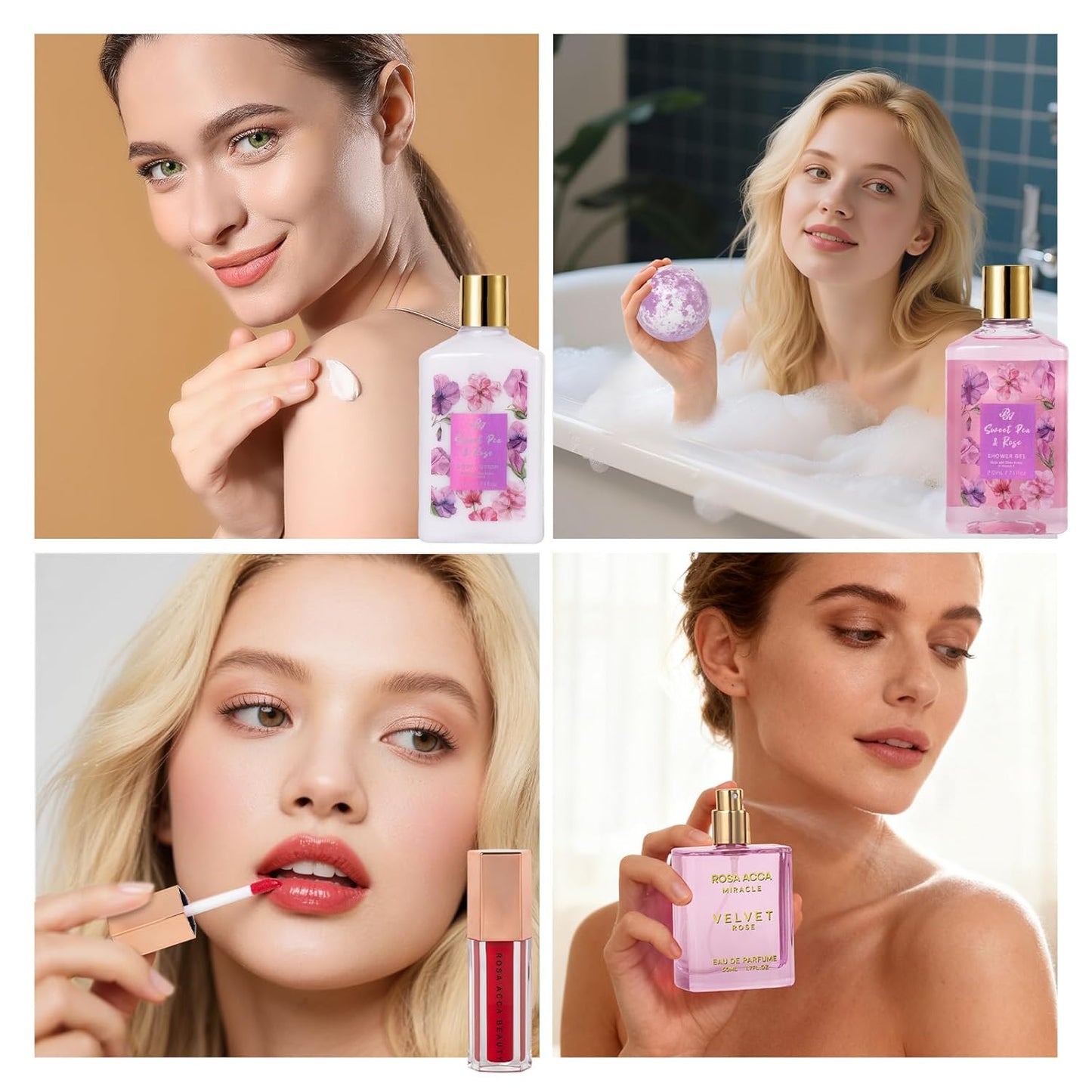 35 Pcs Christmas Gift for Women, Rose Bath and Body Gift Basket, Facial Skin Care Set, Self Care Pampering Kit, Face Sheet Mask, Home Spa Pack, Perfume, Birthday, Valentines, Mother Day, Bridal Shower