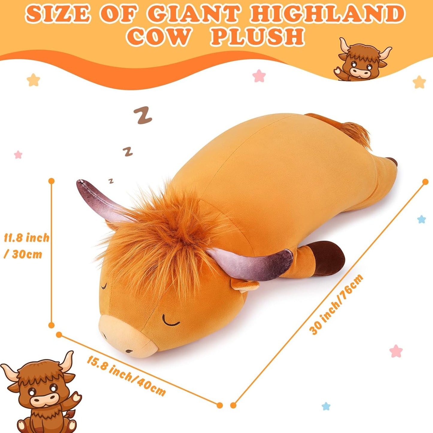 Auspicious beginning 30'' Giant Highland Cow Plush Stuffed Animal-Cute Highland Co Plush Body Pillow Plushies, Large Sleeping Soft Stuffed Animal Big Plushie Toy, Birthday Gifts for Kids Girls Boys