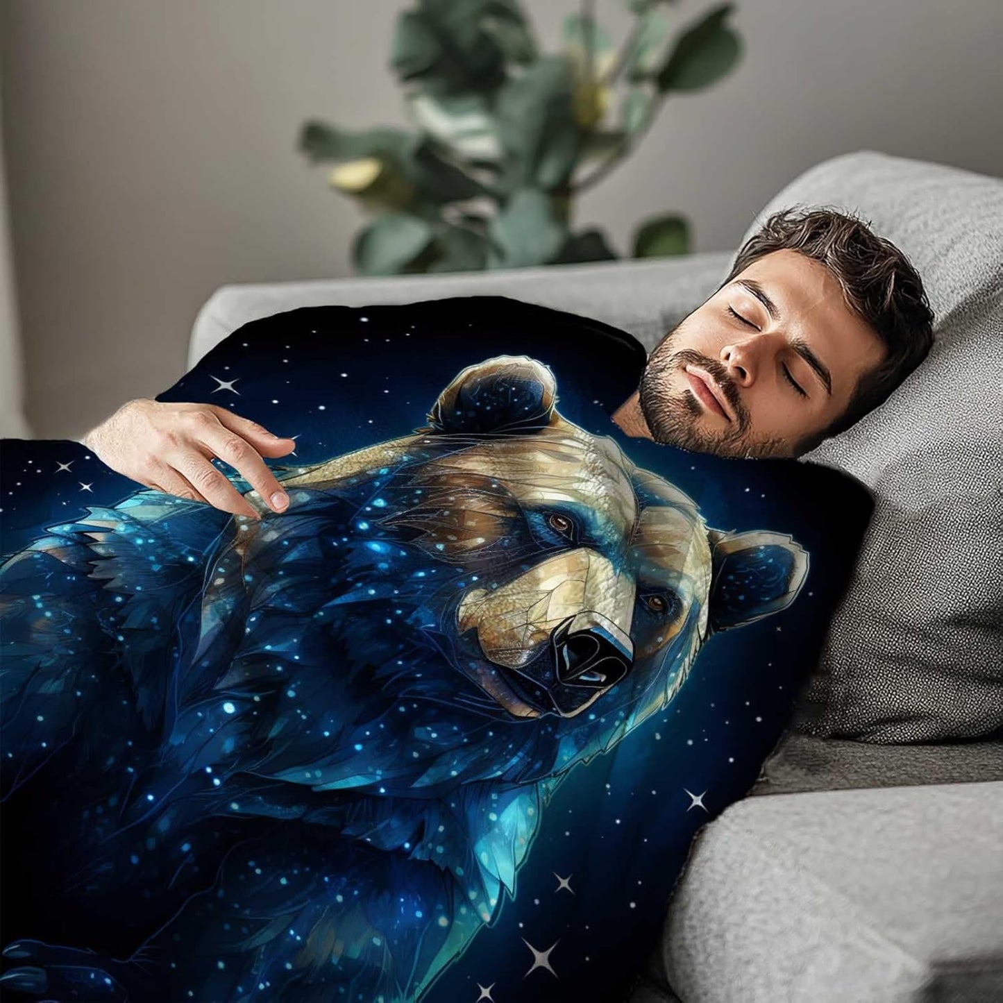 Bear Blanket Throw for Adult, Soft Animal Gifts for Women and Men, 50×60 Inches, Cabin Rustic Lightweight Fleece for Bed and Home Decor, No-Pilling