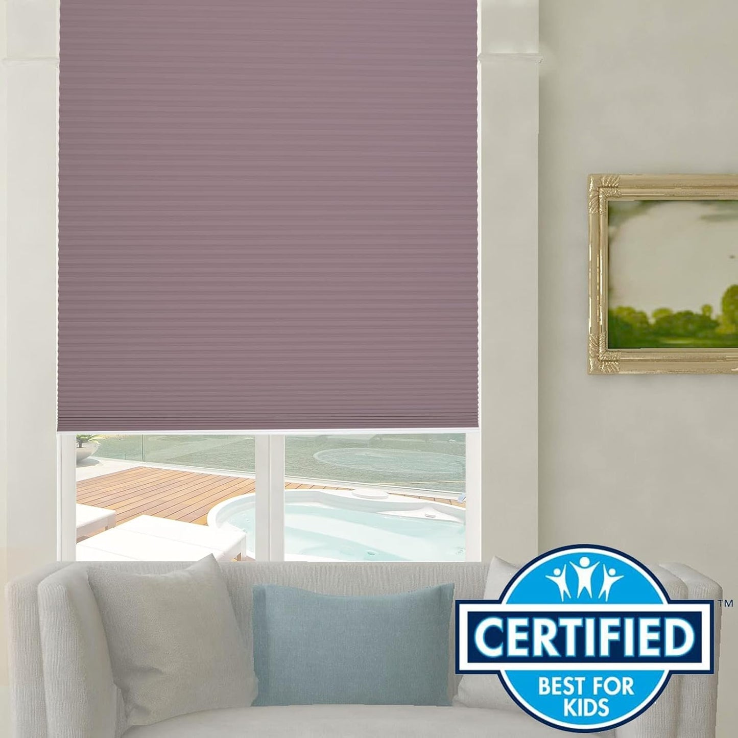 Persilux Custom Size Cellular Shades Cordless Window Blinds Blackout Roller Shades Bottom up UV Protection Single Cell Honeycomb Window Shades for Home, Bedroom and Office Purple