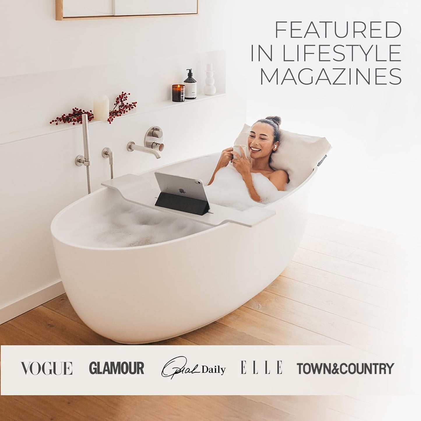 BADESOFA® Luxury Seat Cushion for Bath | Premium-Quality Materials | Comfortable & Quick-Drying | Washable Bath Pillow in Ivory Pearl | Home Spa | Suitable for Bathtub, Steam Sauna & Hot Tub