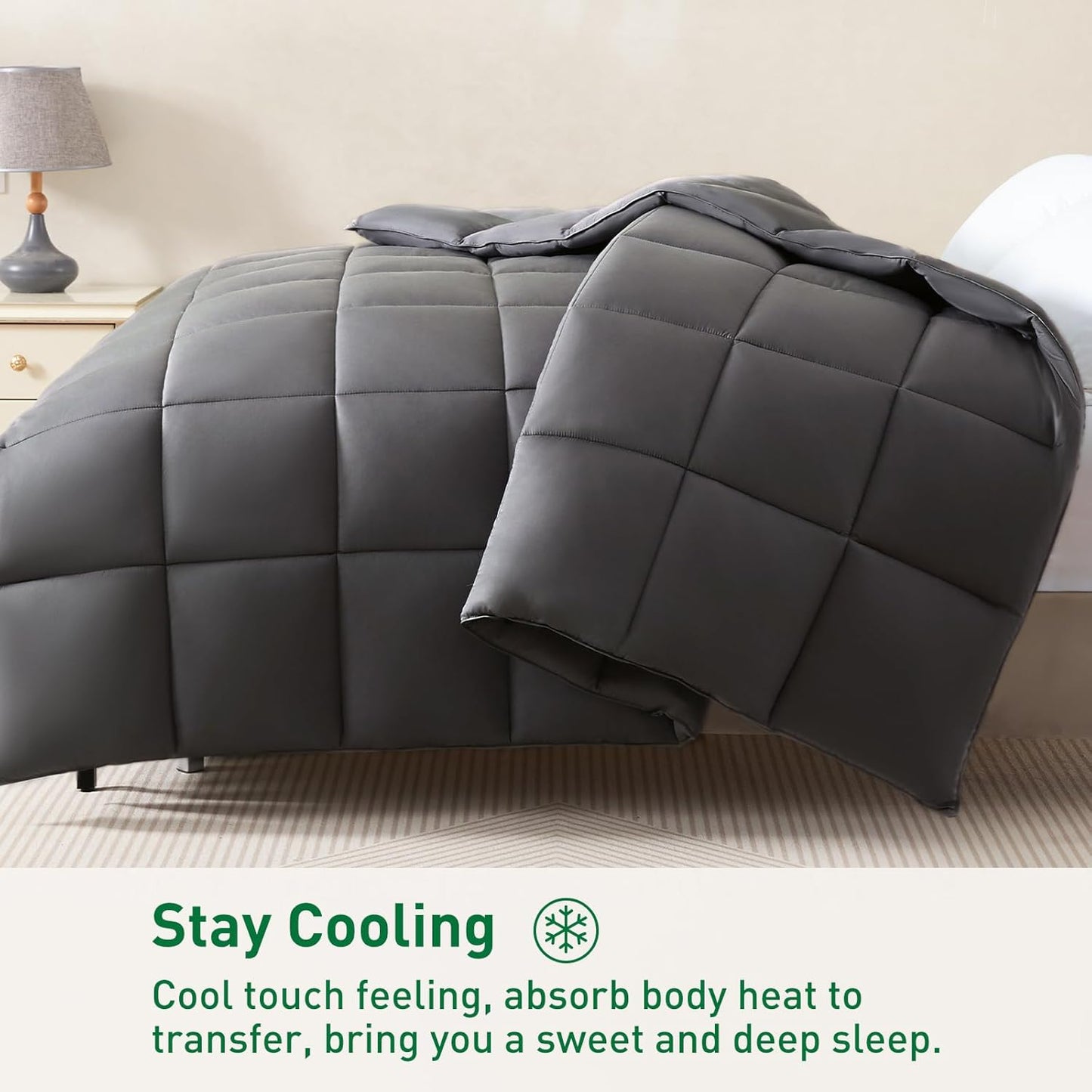 100% Viscose Made from Bamboo Comforter for Hot Sleepers- Breathable Cooling Silky Soft Duvet Insert King Size-with 8 Corner Tabs- All Season Comforter (102x90 Inches, Grey)