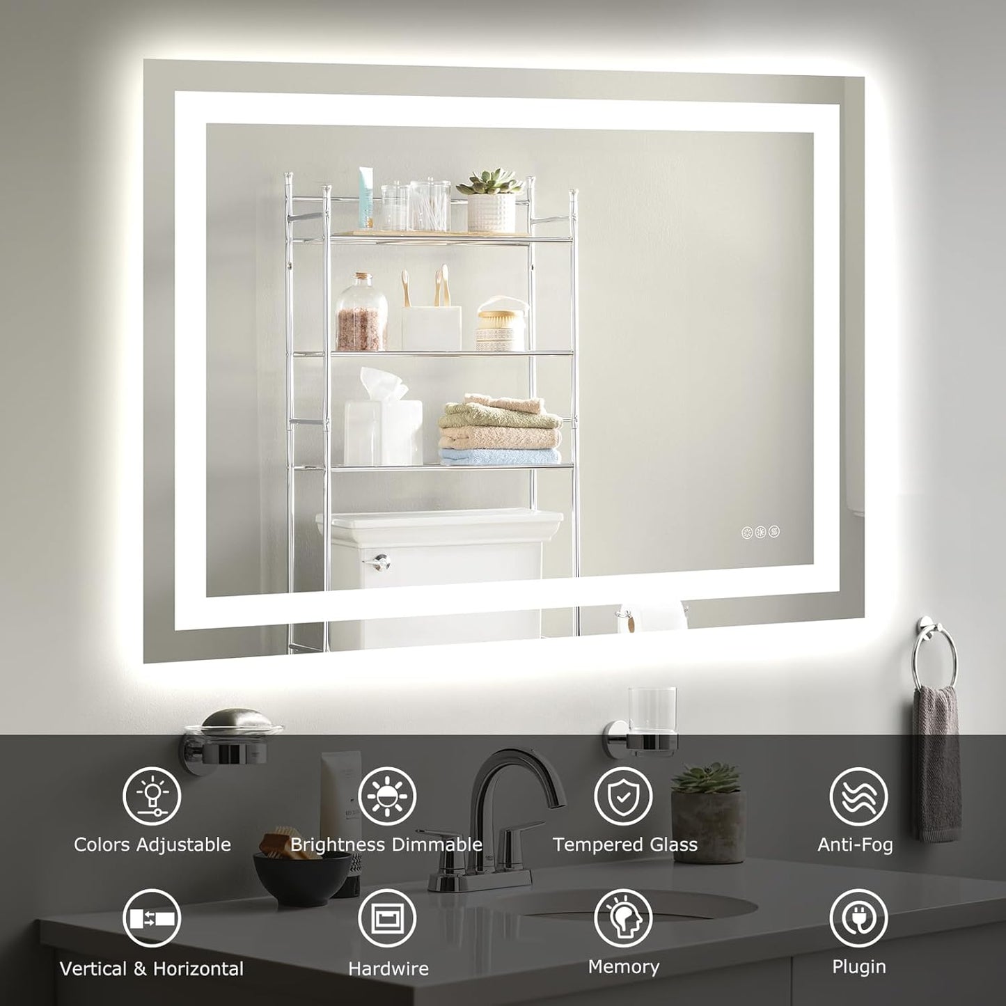 40X30 LED Bathroom Mirror with Lights, Anti-Fog, Dimmable, Backlit + Front Lit, Smart Bathroom Vanity Mirror, Memory Function, Shatterproof, Tempered Glass (Horizontal/Vertical)