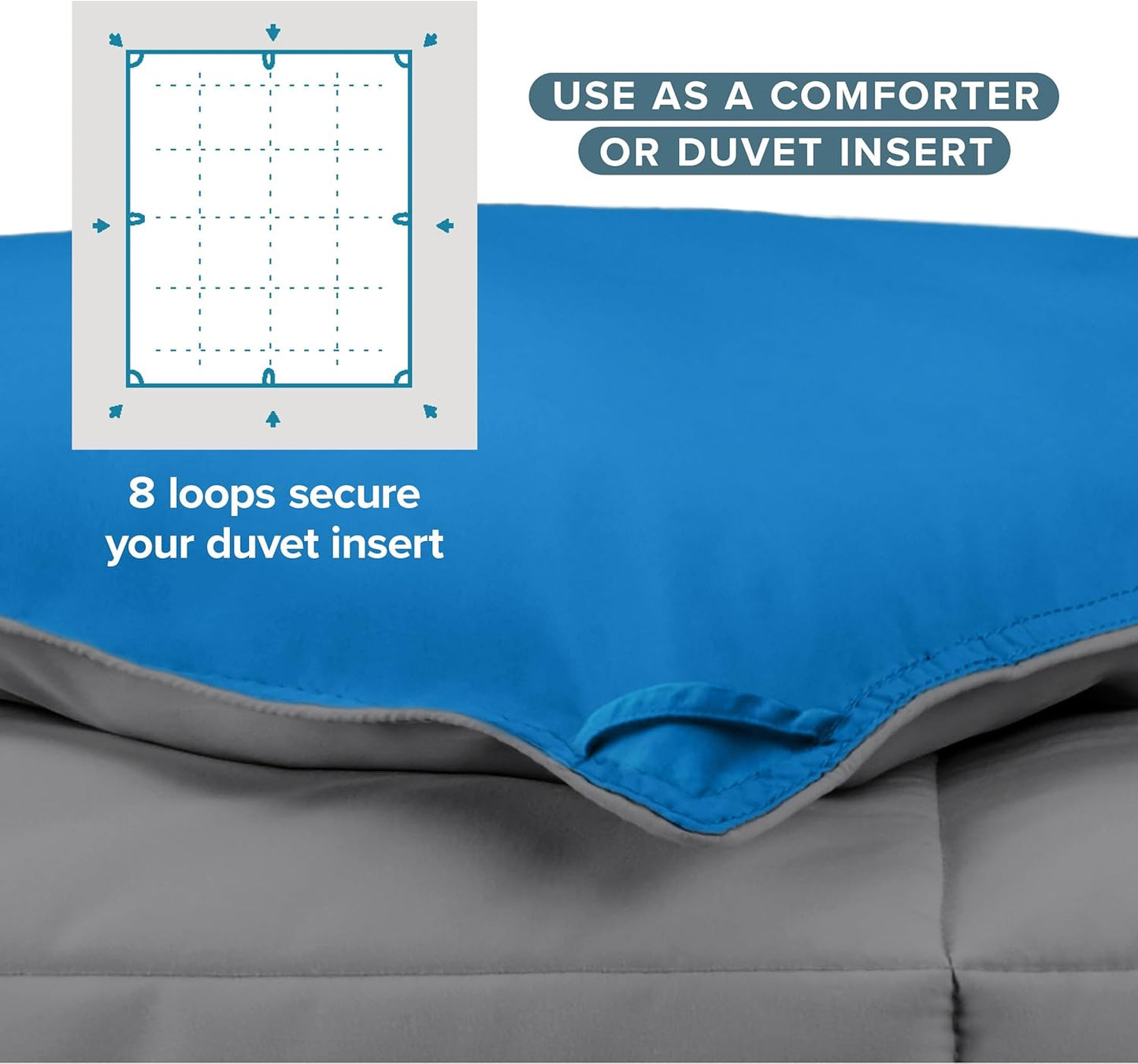 Bare Home King/California King Comforter - Reversible Colors - Goose Down Alternative - Ultra-Soft - Premium 1800 Series - All Season Warmth - Bedding Comforter (King/Cal King, Grey/Medium Blue)