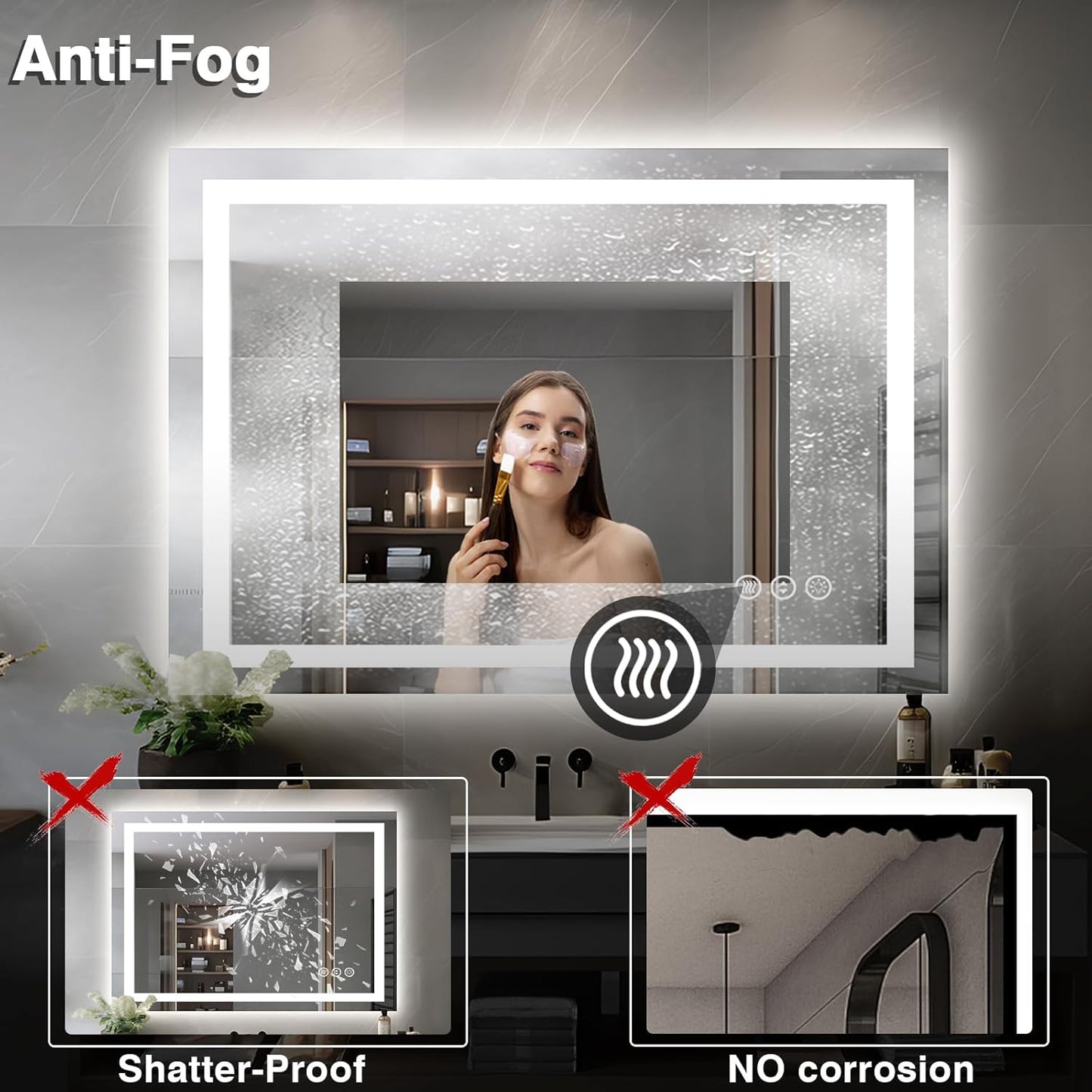 44"x32" Bathroom Mirror with LED Lights, Front & Backlit, Anti-Fog, Dimmable, Waterproof & Corrosion Proof (Horizontal/Vertical)