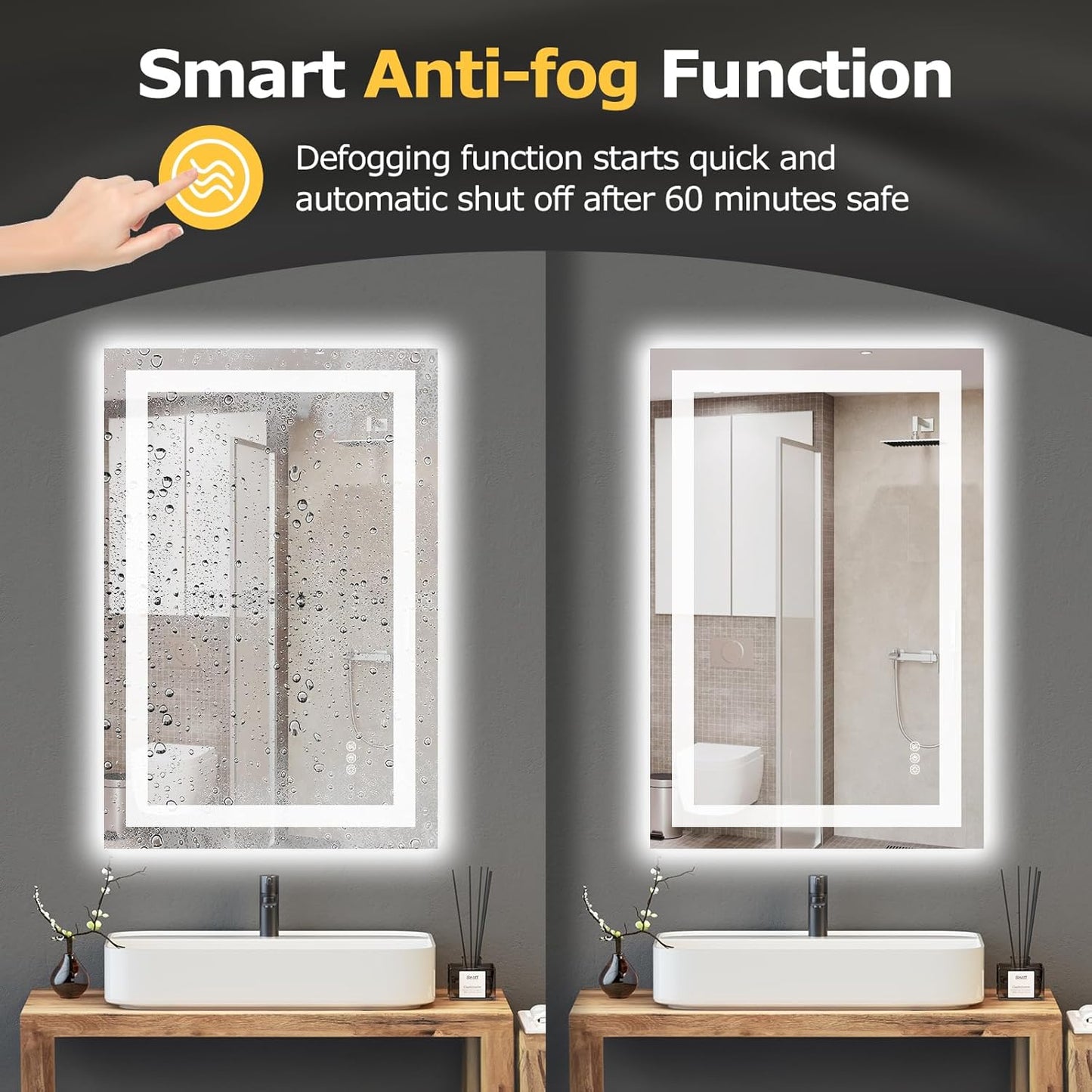 24X36 LED Bathroom Mirror with Lights, Anti-Fog, Dimmable, Backlit + Front Lit, Smart Bathroom Vanity Mirror, Memory Function, Shatterproof, Tempered Glass (Horizontal/Vertical)
