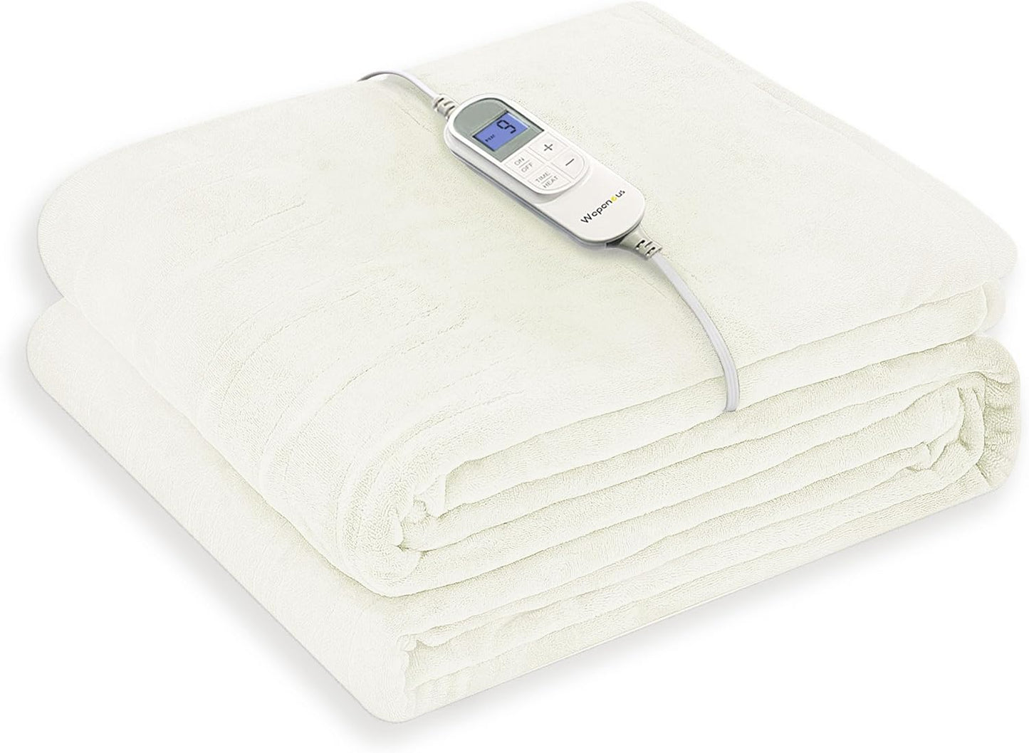 Wapaneus Foot Pocket Heated Blanket Electric Throw with 10 Heating Levels and Auto Shut Off,Flannel Fast-Heating Heated Throw 50" x 60",ETL Listed Machine Washable,Ivory