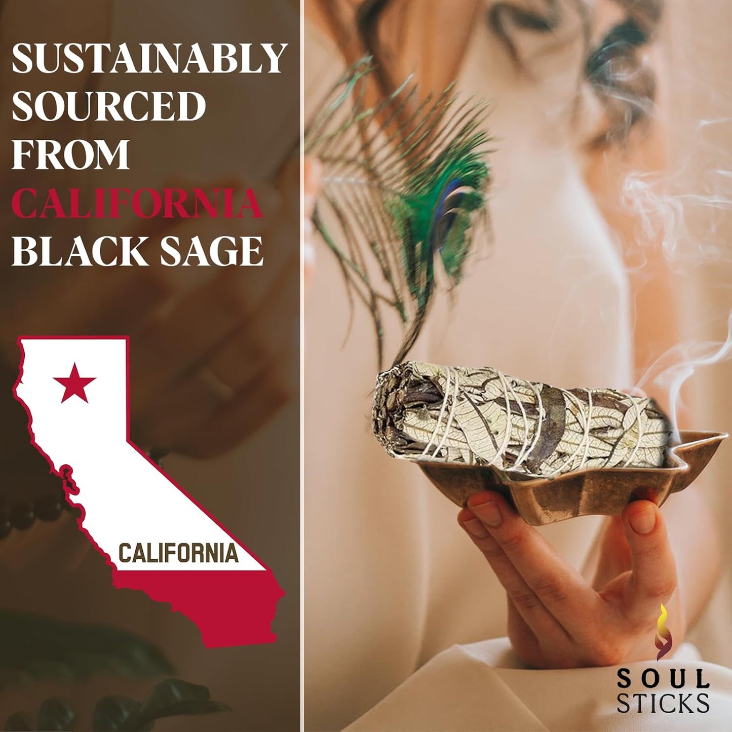 Soul Sticks Black Sage Smudge Stick 1 Pack - 9 Inch | Floral Sage House Blessing | Cleanses House & Negative Energy