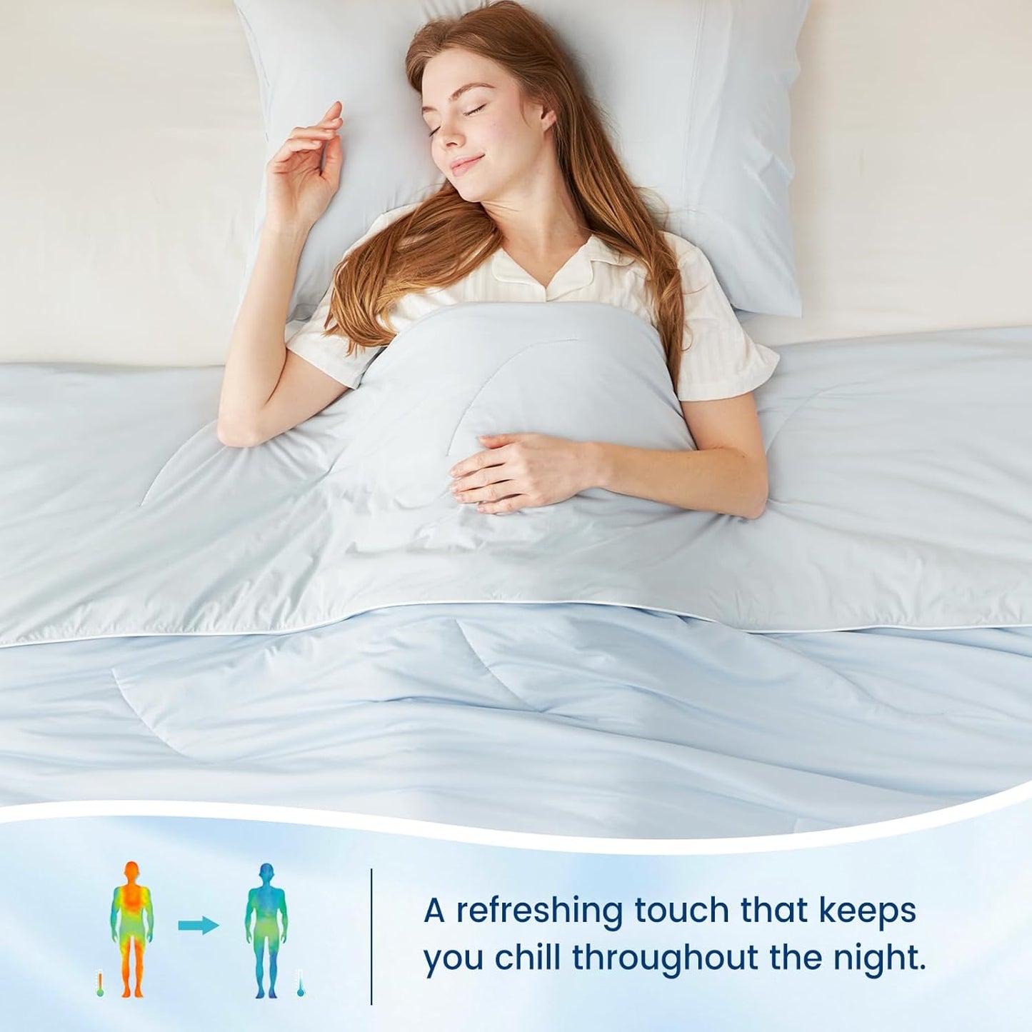 Cozy Bliss Cooling Comforter Queen Size Dual-Sided, Ultra-Soft Cooling Blankets for Hot Sleepers and Night Sweats, Breathable Lightweight Silky Smooth, Cool Blue