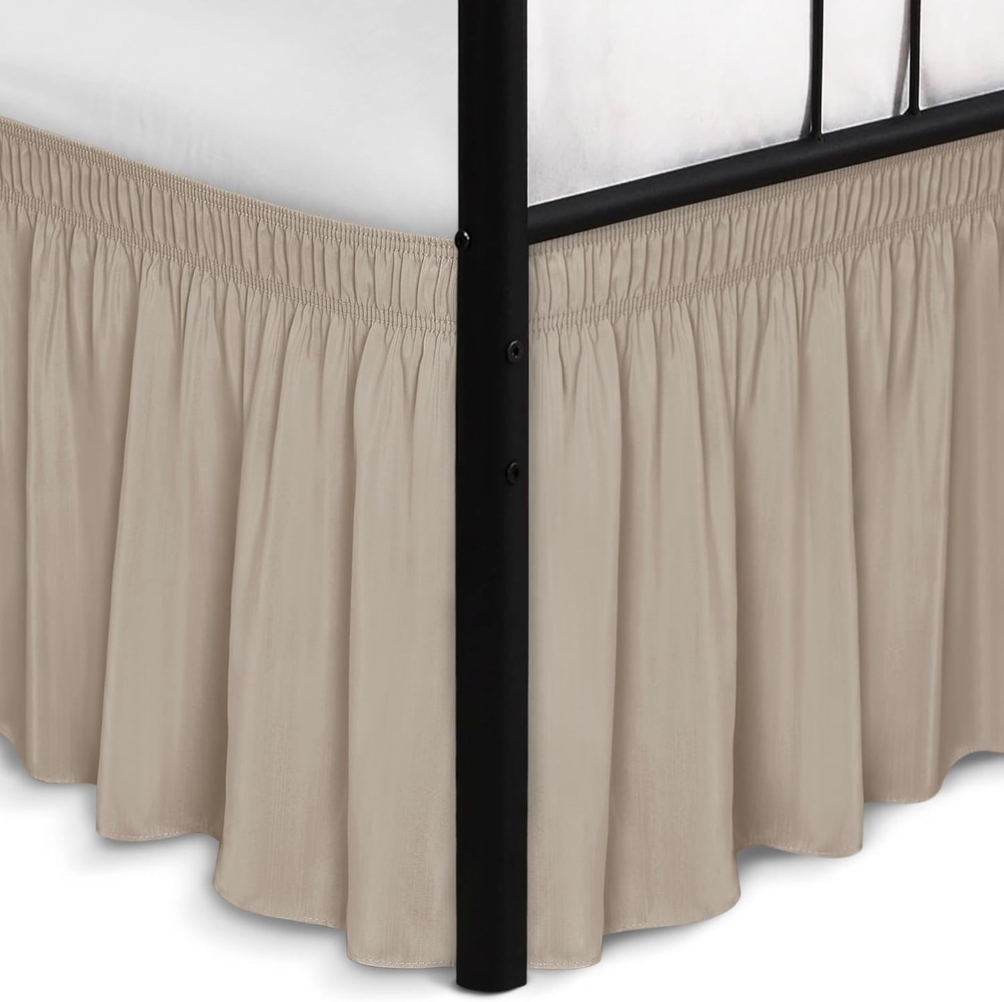 Biscaynebay Wrap Around Bed Skirts with Split Corners for Full Beds 17" Drop, Light Camel Elastic Dust Ruffles Easy Fit Wrinkle & Fade Resistant Silky Luxurious Fabric Solid Machine Washable
