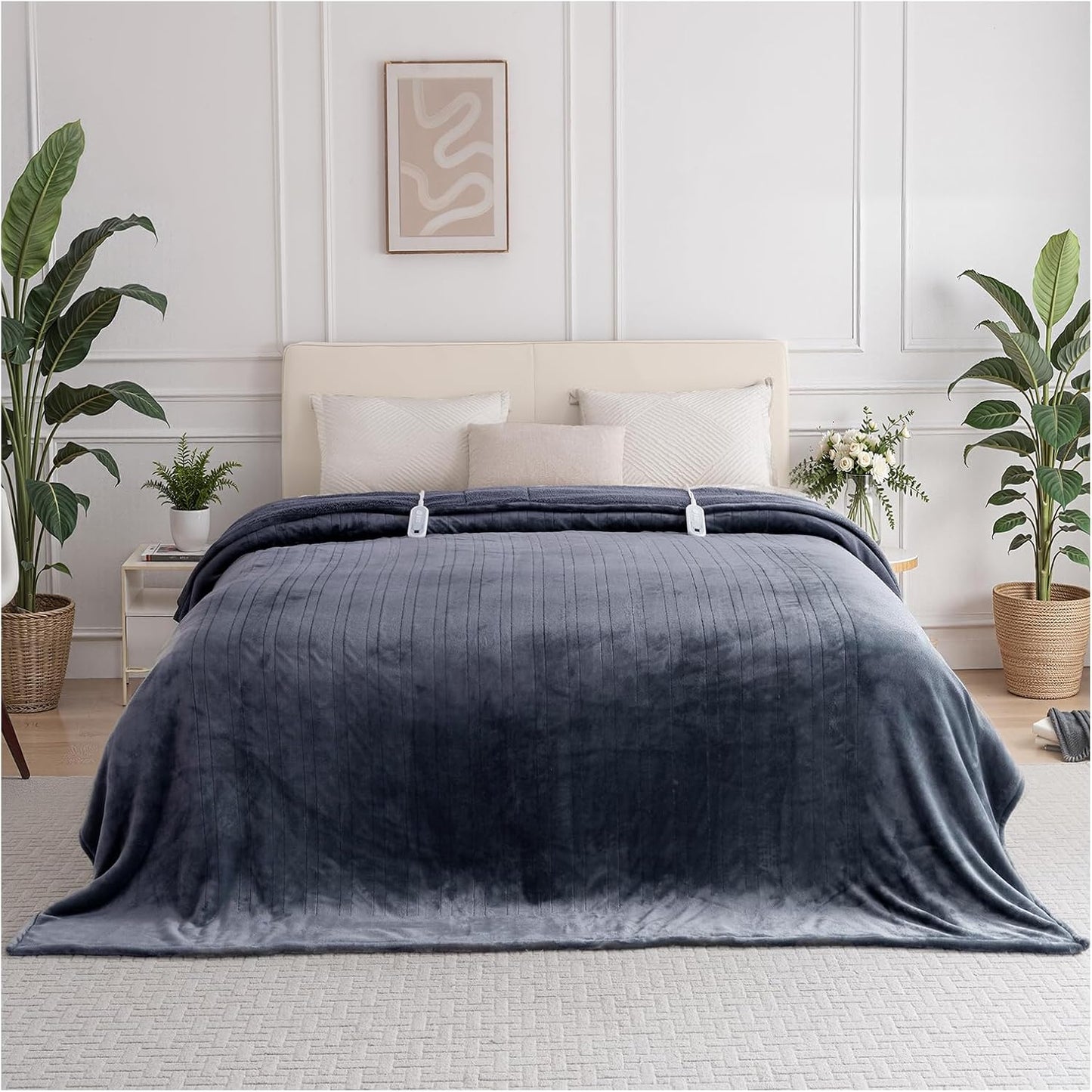 Heated Blanket King Size 100" x 90", Soft Flannel & Sherpa Electric Blanket King with 10 Hours Auto Off, 8 Heating Levels, Fast Heating Blanket for Full Body, Machine Washable, Grey