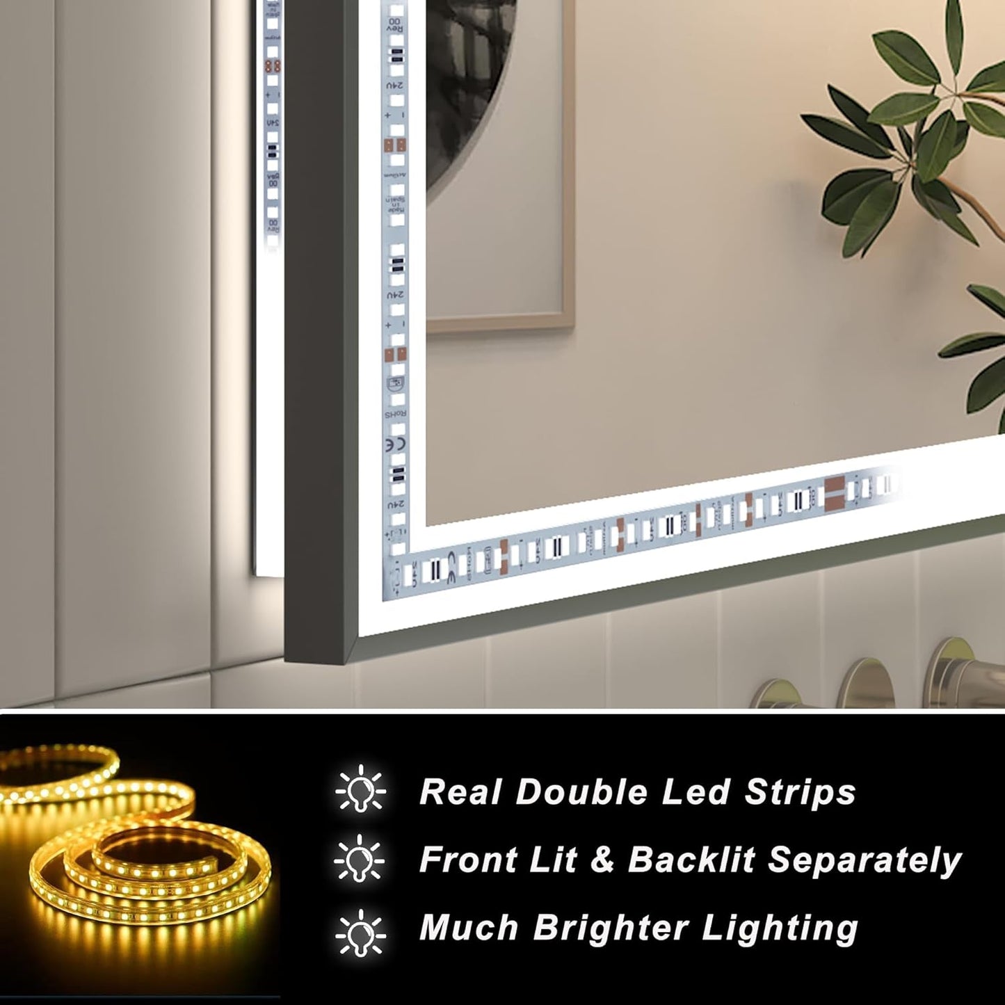 SMIROR 55x30 LED Bathroom Mirror with Black Frame Wall Mounted, Illuminated Vanity Mirrors with Lights, Dimmable, Anti-Fog, Memory, Shatterproof, ETL Listed (Front Lighted and Backlit)