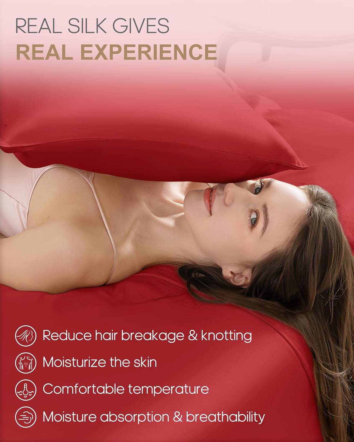 THXSILK Set of 2 100% Pure Mulberry Silk Pillowcases for Hair and Skin, 22 Momme Zipper Silk Pillow Case Standard Size, Real Silk Pillowcases with Zipper (Red, King 20"x36")