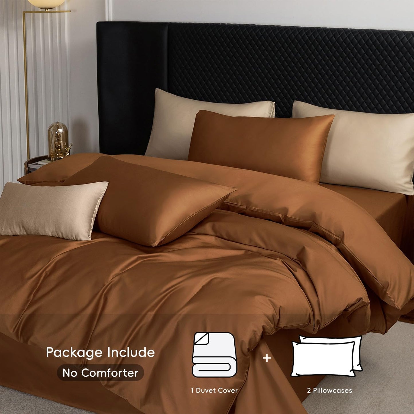 MooMee Duvet Cover Set 100% Extra Long Staple Cotton 600 Thread Count Silky Sateen Smooth Luxury Soft Breathable Durable Hotel Quality Bedding, 3 Pieces (Dark Orange, Queen 90"x90")