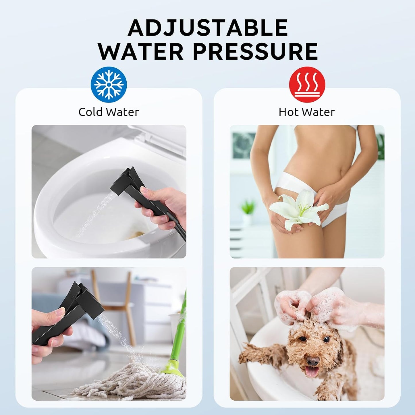 Arofa Warm Water Bidet Sprayer for Toilet with Hot and Cold Rough-in Valve, Hands-Free Handheld Jet Spray with Adjustable Water Flow, Black Square Toilet Sprayer with Bidet Hose for Feminine Wash